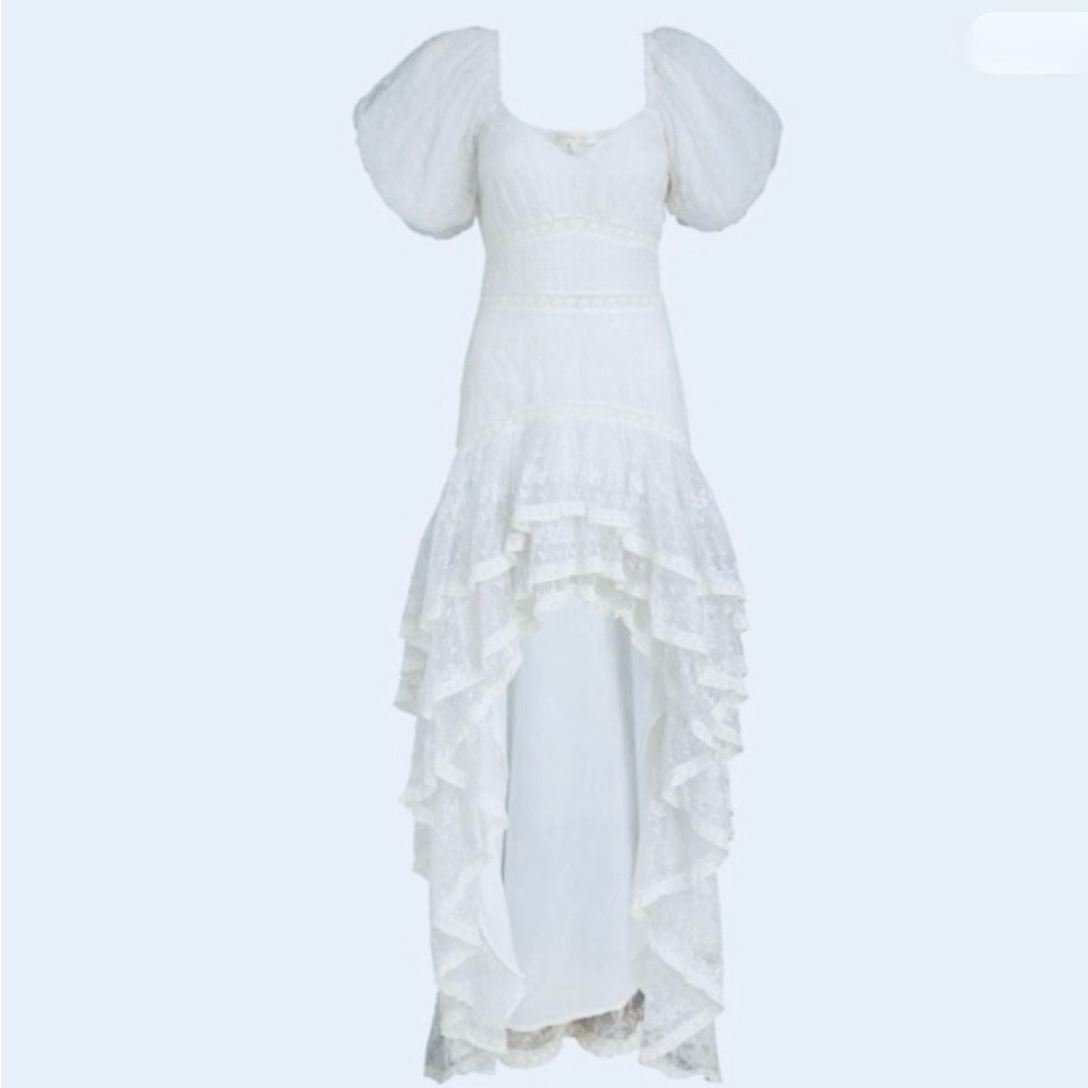 LOVESHACKFANCY CAYDEN HIGH LOW DRESS. White Layered  Dress